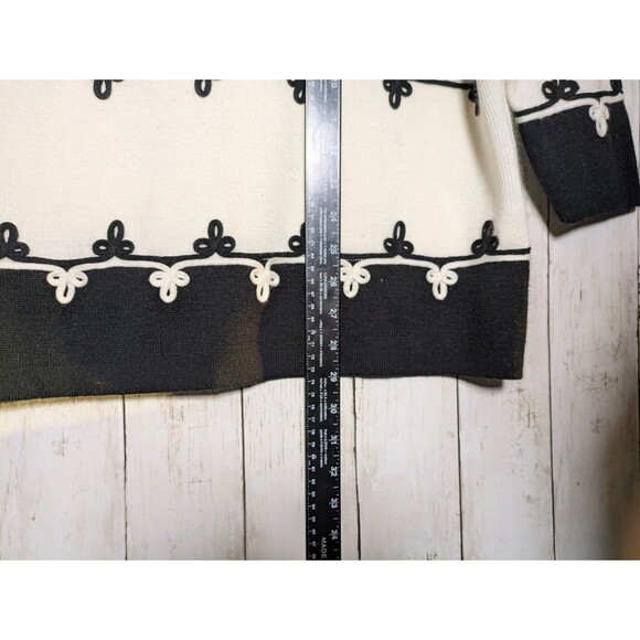 Vintage Worthington Black White Knit Sweater Size Large Fleur Trim Cozy Winter - Picture 8 of 8